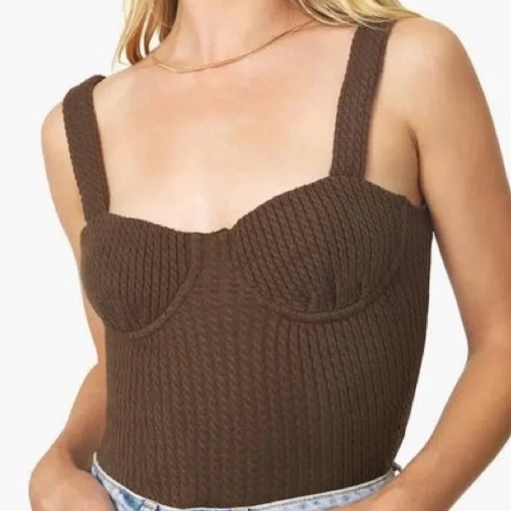 WeWoreWhat x Danielle Bernstein Brown Knit Bustier Tank Top - Picture 3 of 6